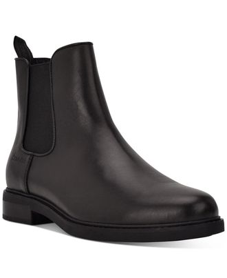 Calvin Klein Fenwick Boots Black Leather Round Toe Chelsea JZZ1281