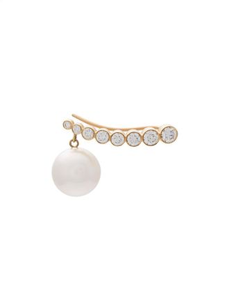 Sophie Bille Brahe Croissant Mer au Sud earring - women - Diamond/Pearls/18kt Gold - One Size - Metallic