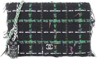Chanel Silver Black Green Red Color Tweed Chain/Shoulder Wallet (Pre-Owned)