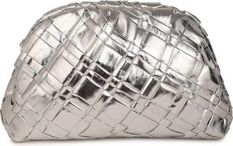 Raf&eacute; New York Aya Woven Leather Frame Clutch in Silver at Nordstrom, Size Small