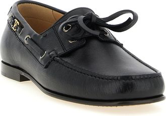 Valentino Garavani Mens Black Buffalo Leather Slip-On Loafers