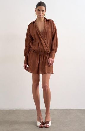 Topshop Long Sleeve Rib Shirtdress in Rust at Nordstrom, Size 12 Us