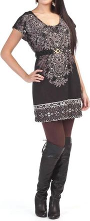 Papillon Geometric Border With Belt Sweater Dress In Black
