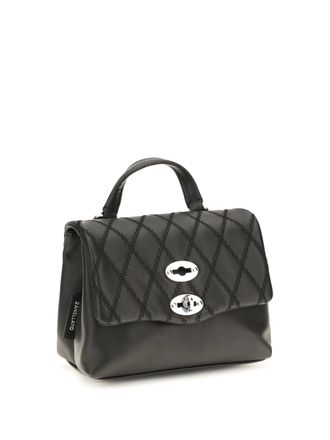 Zanellato Womens Mini Postina Tram&egrave; Leather Top Handle Bag Black Riso Venere Calf Bos Taurus Shoulder Hand