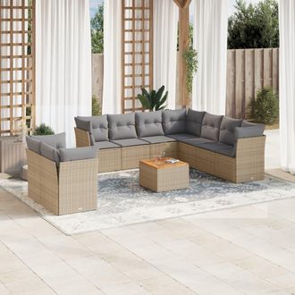vidaXL Juego De Sof&aacute;s Jard&iacute;n Con Cojines Beige 10 Pzas Rat&aacute;n Sint&eacute;tico Vidaxl