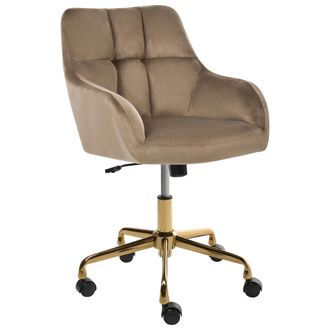 Beliani Silla De Oficina De Terciopelo Poli&eacute;ster Estructura De Metal Dorado Funci&oacute;n Giratoria Ajustable Muebles De Oficina Gris Pardo Palmdale