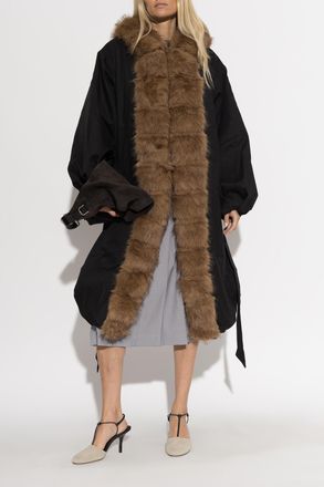 Rotate Coat With Faux Fur, Womens, Black