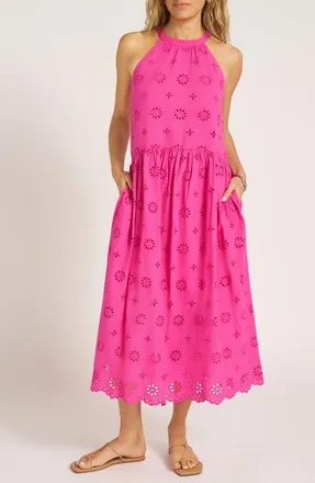 Matty M Rhea Eyelet Sleeveless Cotton Maxi Dress in Magenta at Nordstrom, Size X-Large