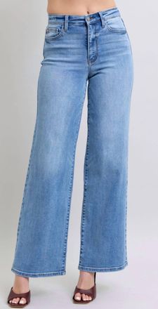 Judy Blue Womens High Waisted Vintage Wash Retro Wide Leg Denim In Blue
