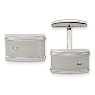 Diamond2Deal Stainless Steel Brushed and Polished Cubic Zirconia Cufflinks