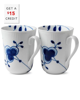 ROYAL COPENHAGEN Set Of Two 11Oz Blue Fluted Mega Mugswith $15 Credit