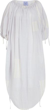 Thierry Colson Athenais Striped Ruched Cotton Midi Dress - White And Blue - 2 (UK10 / M)