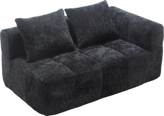 STILVORA Sof&aacute; Recto 2 Plazas Con Chaise Longue, Coj&iacute;n Y Bolsillos Laterales, Asiento Mullido, En Chenilla Negro