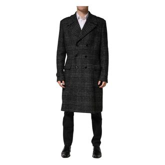 Dolce & Gabbana Double-Breasted Coats, male, Gray, Size: XL Dolce & Gabbana Grey Double Breasted Plaid Wool Coat Jacket