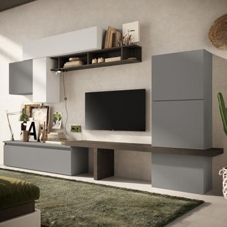 Lc Mobili Mueble De Pared Moderno Para Televisi&oacute;n, Sala De Estar, Blanco Gris Negro Infinity 06