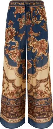 Zimmermann Broeken, Dames, Veelkleurig, M, Zijden broek met print en trekkoord