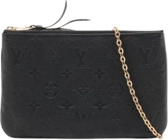 Louis Vuitton Pre-owned Double Zip Pochette - Dames - Vintage Clutch - Zwart - ONE Size - Leer - Vintage
