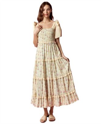 Peach Love California Floral Stripe Mixed Detail Dress In Yellow