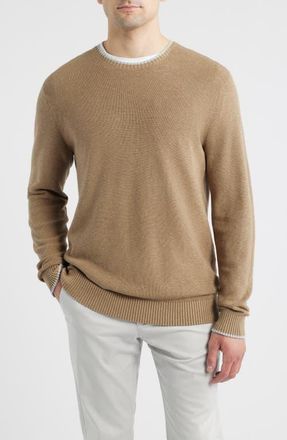 Johnnie-O Hatched Cotton & Silk Blend Crewneck Sweater in Alpaca at Nordstrom, Size Xx-Large