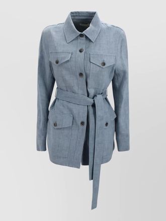 Parosh linen jacket belted waist defined silhouette