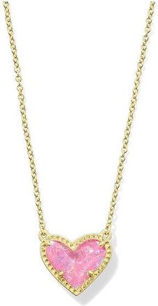 Kendra Scott Ari Heart Short Pendant Womens Necklace Womens Necklace Gold Pink Iridescent Glitter Glass, Brass/14K Gold