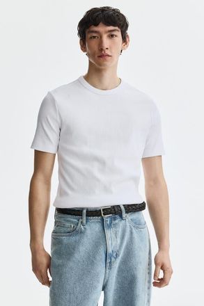H&M Slim Fit Ribbed T-shirt in White at Nordstrom, Size Xx-Large