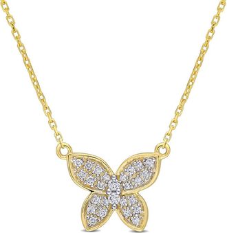 Amour 1/8 CT TW Diamond Butterfly Pendant with Chain In 10K Yellow Gold