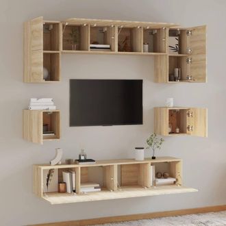 Berkfield Home Classic 8 Piece TV Cabinet Set Sonoma Oak Engineered Wood in Light Tan