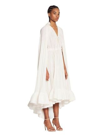 Lanvin Long Charmeuse Ruffle Dress in Off White at Nordstrom, Size 42 Eu