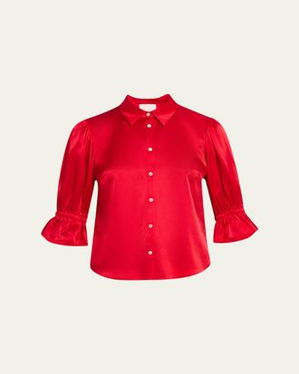 Cinq &agrave; Sept Fiona Silk Satin Short-Sleeve Top