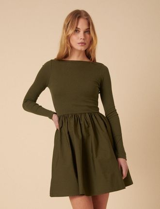 Nobody's Child Khaki Long Sleeve A-Line Penni Mini Dress
