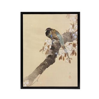Artery8 Pheasant On Cherry Blossom Branch Framed Canvas Wall Art Print Koson in Beige | Size: W24 x H32