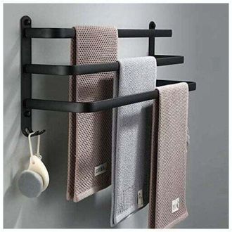 OEM Toallero De Ba&ntilde;o, Barras Para Toallas Adhesivas Negras Para Montaje En Pared, Para Ducha Y Cocina, Barras Para Toallas Impermeables Con Gancho (40 Cm,