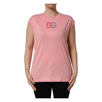 Dolce & Gabbana T-Shirts, female, Pink, Size: XS Round Neck Tank T-shirt