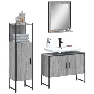 vidaXL Vidaxl - Set De Muebles De Ba&ntilde;o 3 Pzas Madera Contrachapada Gris Sonoma