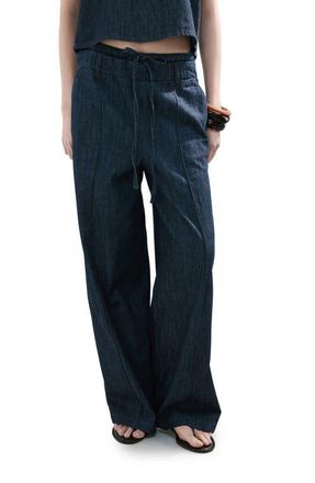 Mango Wide Leg Denim Pants in Open Blue at Nordstrom, Size X-Large