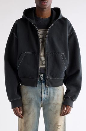 Acne Studios Foscar U Autograph Logo Embroidered Zip Hoodie in Faded Black at Nordstrom, Size X-Large