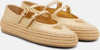 Prada Bailarinas de rafia y piel metalizada