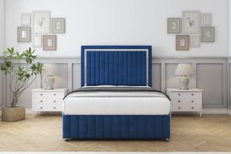 Comfort Beds Boston Chrome Plush Divan Set No Drawers-54 Headboard-Footboard in Navy | Size: Small Single