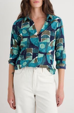 Seasalt Cornwall Larissa Floral Organic Cotton Button-Up Shirt in Penwith Abstract Emulsion at Nordstrom, Size 4 Us