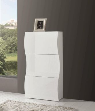 Dmora Zapatero Dgan, Mueble Multiusos Con 3 Puertas, Zapatero De Entrada, 100% Made In Italy, Cm 71x27h122, Blanco Brillante - Dmora