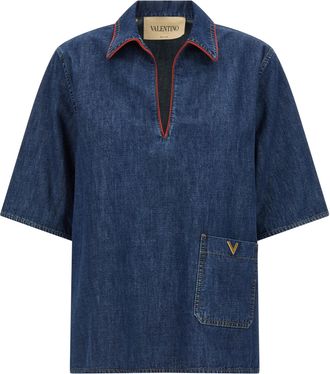 Valentino Garavani Blue Cotton Womens Blouse