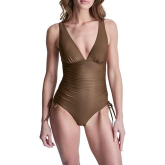 DKNY Plunge One-Piece Swimsuit in Mocha at Nordstrom Rack, Size Xx-Large