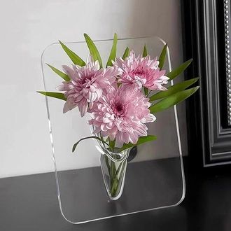 OEM Jarr&oacute;n Con Marco, Recipiente Transparente De Acr&iacute;lico Para Flores, Regalo De Inauguraci&oacute;n Y Accesorio Para Fotograf&iacute;a (2 Piezas Transparentes)