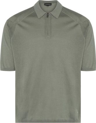 Emporio Armani KNITTED ZIP POLO Size: M, colour: GREEN