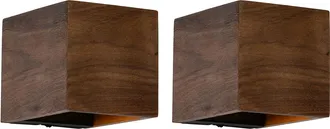 QAZQA R&uacute;stico Set De 2 L&aacute;mparas De Pared Inteligentes Madera Nogal Con Wifi G9 - Transfer /acero Cuadrada Adecuado Para Led Max. 1 X 2.5 Watt - Qazqa