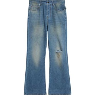 Amiri Slash Ripped Knee Bootcut Jeans in Desert Sky at Nordstrom, Size 34