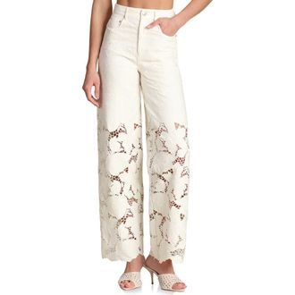 Avec Les Filles High Waist Embroidered Lace Cotton Pants in Off White at Nordstrom, Size 27