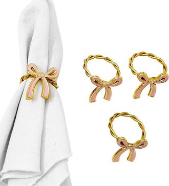 Two's Company Set of 4 Bow Napkin Rings in Gift Box