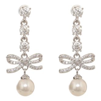 Self Portrait Oorbel met strik en kristallen bedel - Dames - Oorbellen - Wit - ONE Size - Accessoires